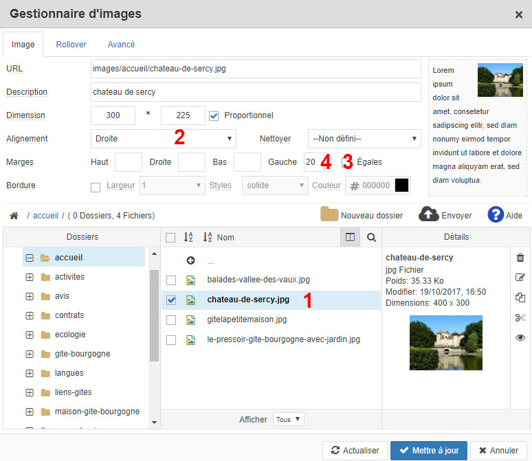 editeur jce alignement gauche image article joomla