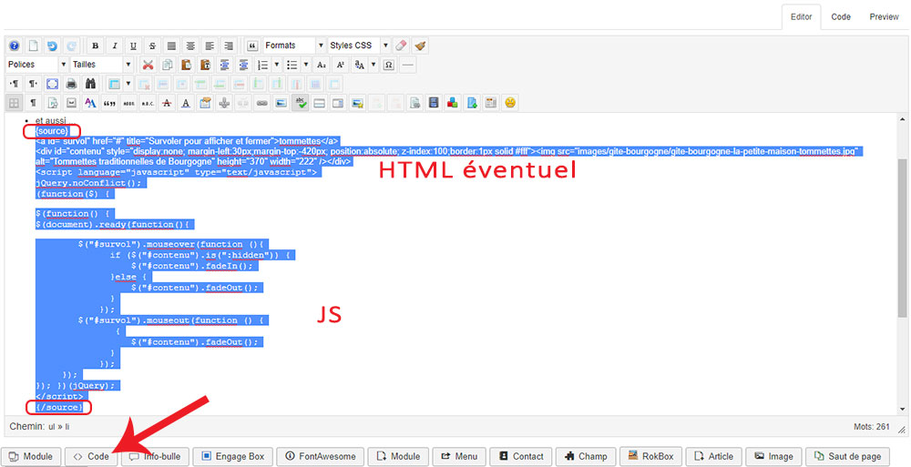sourcerer balise insertion code js