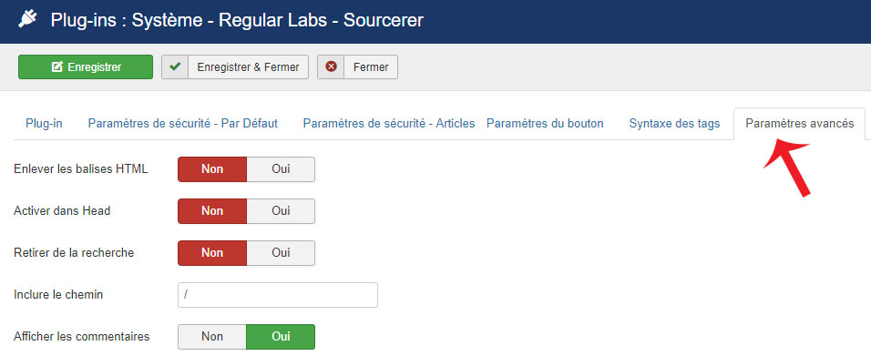 sourcerer parametres plug in avances