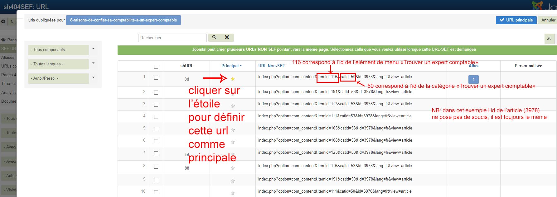url principale SH404SEF joomla