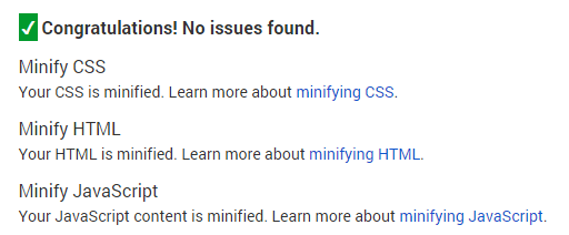 google pagespeed minification