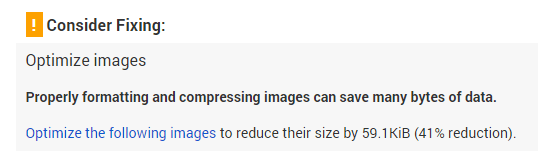 google pagespeed optimisation images