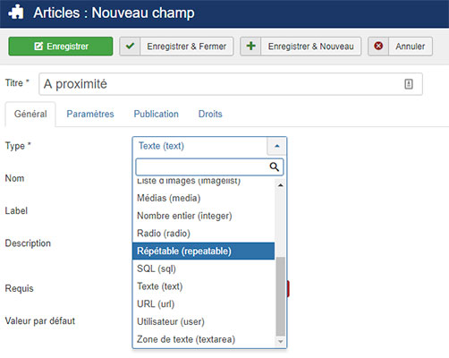 Joomla 39 champ personnalisé répétable