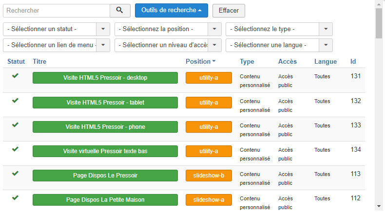 Joomla 39 gestion contenu insertion module liste