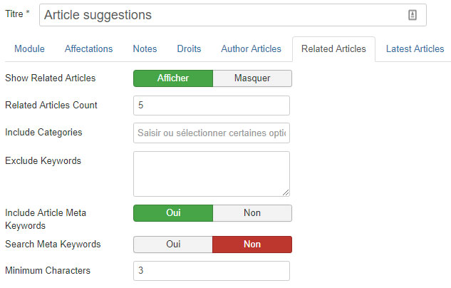 module article parametres related articles