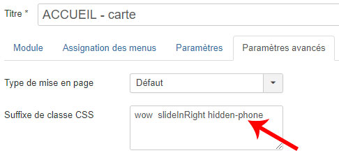 module Joomla paramètres avancés classes css