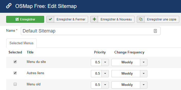 osmap choix menus plan de site