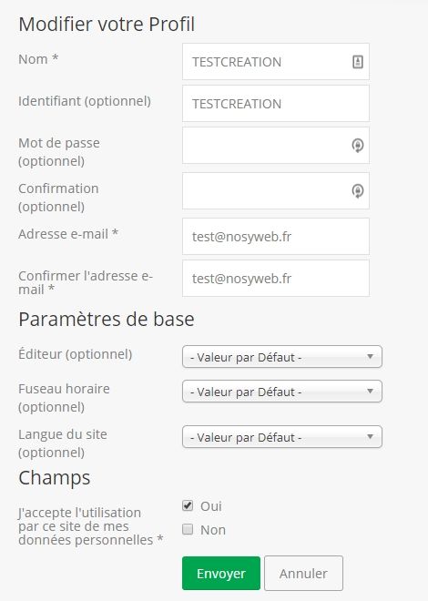 RGPD champ utilisateur modification profil