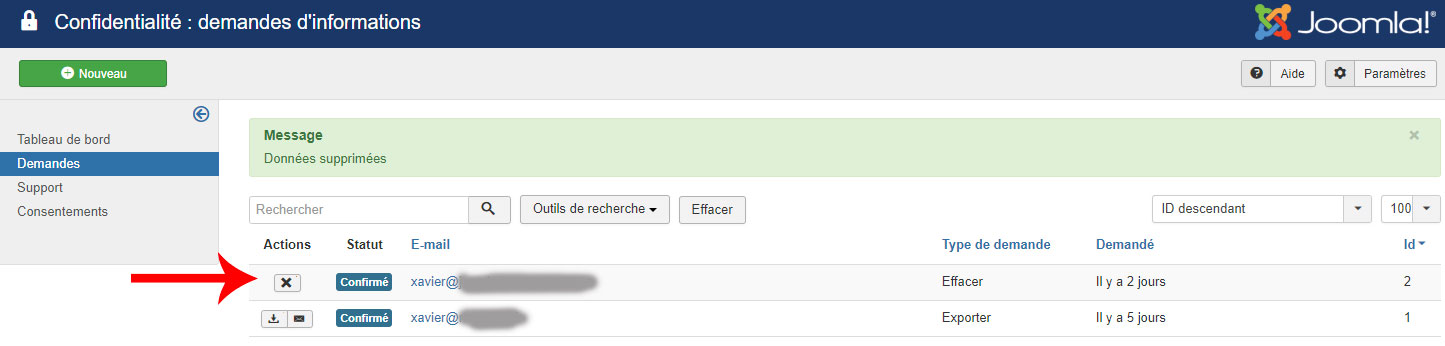 RGPD joomla39 demande suppression