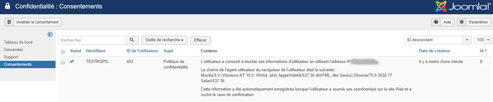 RGPD joomla39 enregistrement consentement