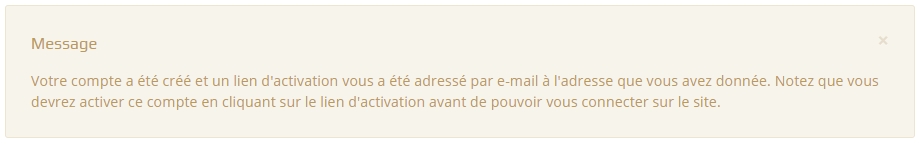 message joomla creation compte auto activation