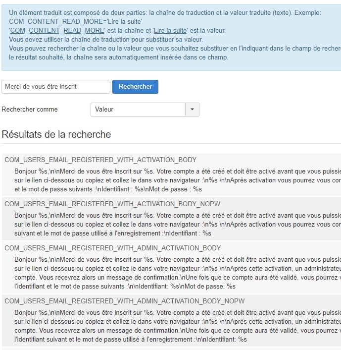 modification texteauto activation