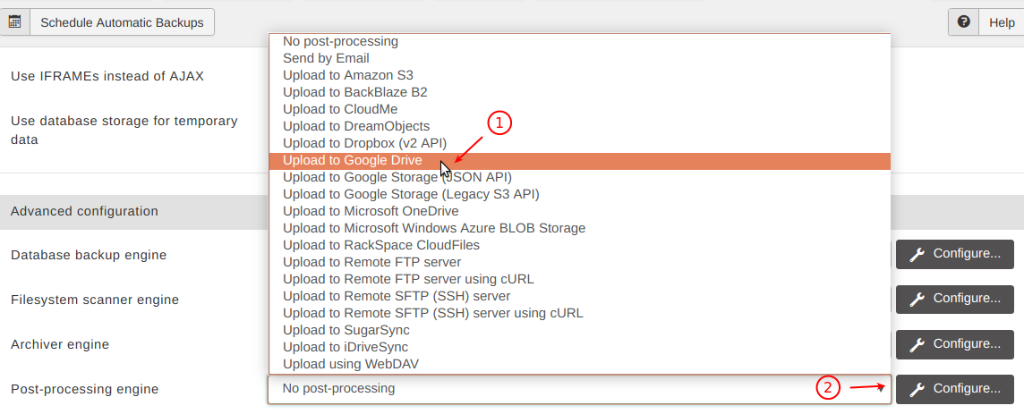 06 set post processing to google drive click configure