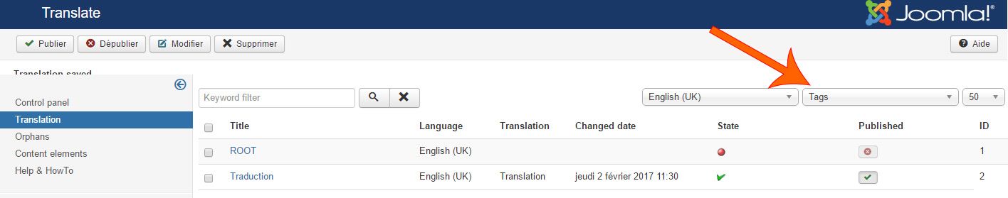 joomla traduction TAGS