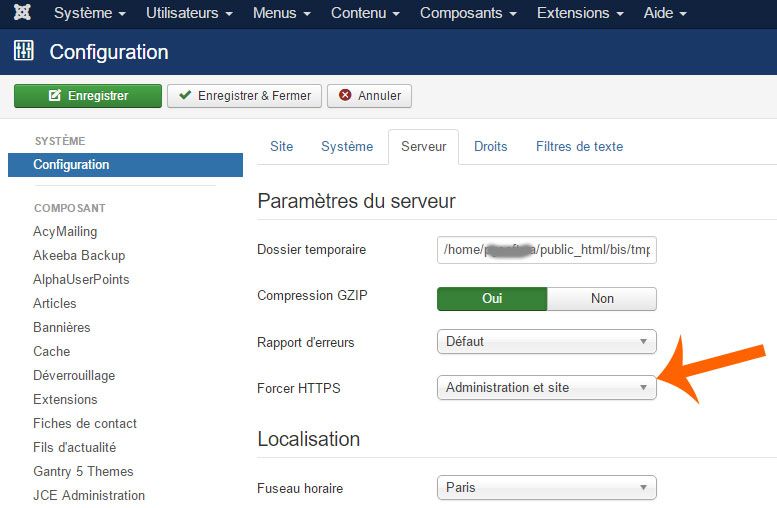 configuration joomla https