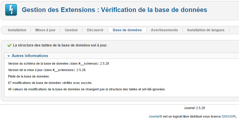 migration Joomla 2.5 vérification de la structure des tables