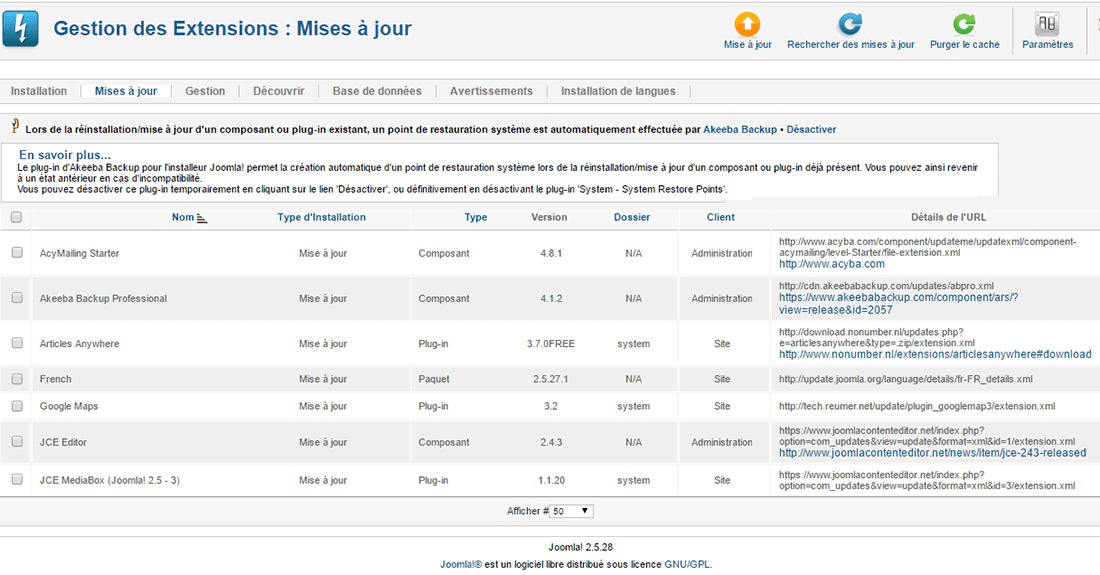 migration joomla 2.5 - mise à jour des composants