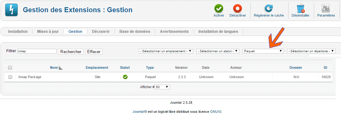 désinstallation composanst joomla paquets