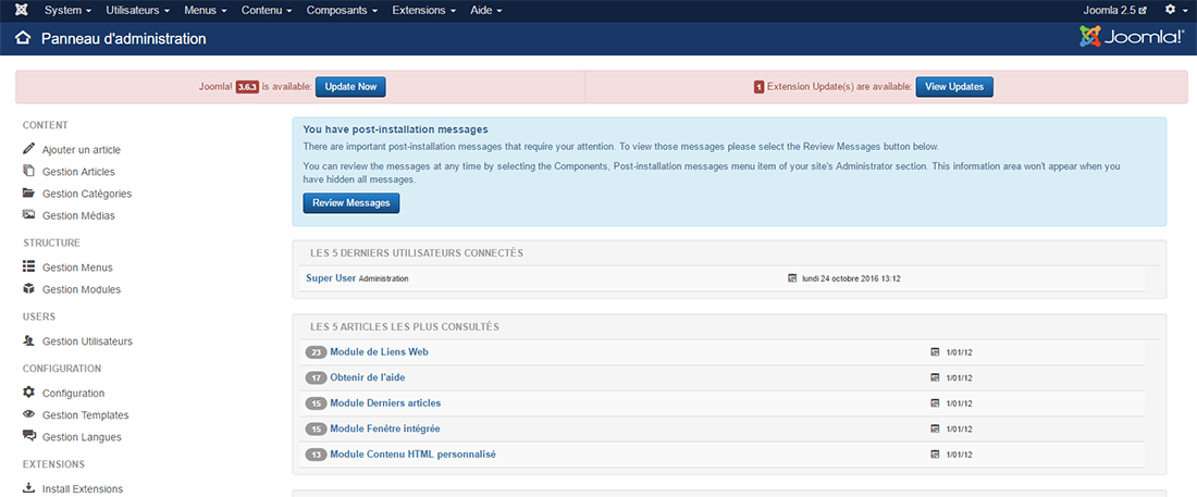 interface administration joomla3