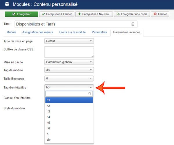 déféinir le niveau du titre module Joomla