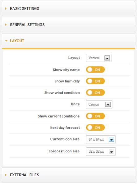 GK Weather module parametres layout