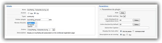 Plugin Jomsocial 1.6 et Acymailing 1.3