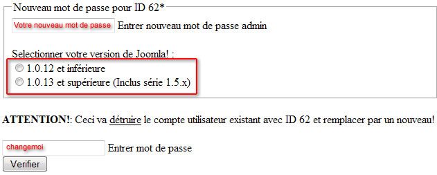 Mot de passe Joomla