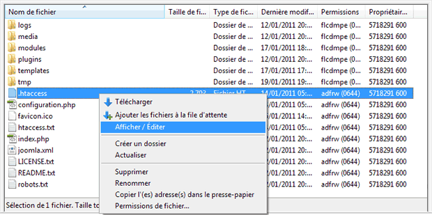 Editer htaccess