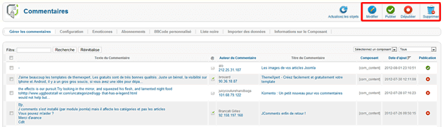 Gestion commentaires Jcomments