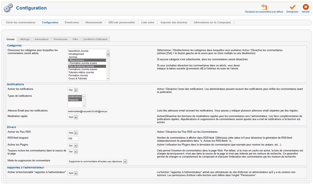 Configuration Jcomments