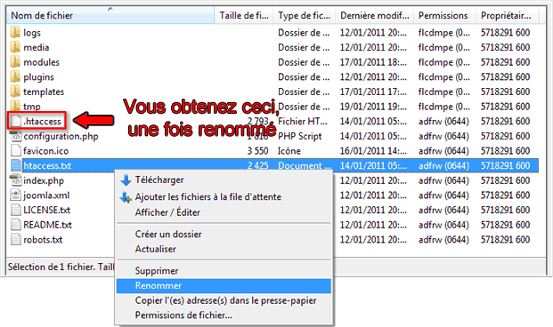 Renommer htaccess
