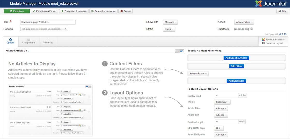 parametrage module diaporama joomla