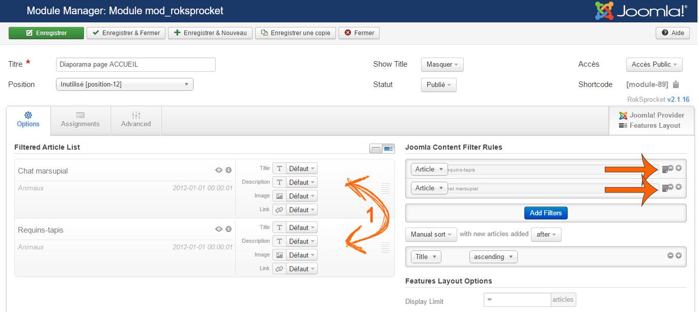 parametrage module slide joomla