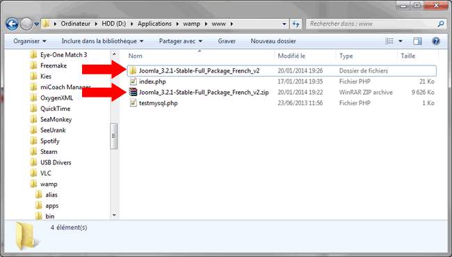 Placez l'archive Joomla pour la décompresser dans le répertoire www