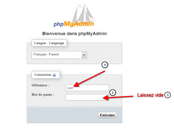 Connectez-vous à l'interface PhpMyAdmin