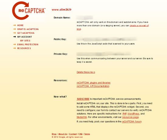 Clés reCaptcha