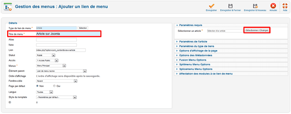 Type de lien de menu Joomla 2.5