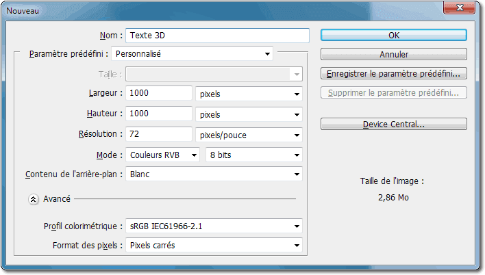 Nouveau document Photoshop