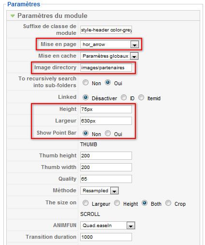 Paramètres Image Scroller