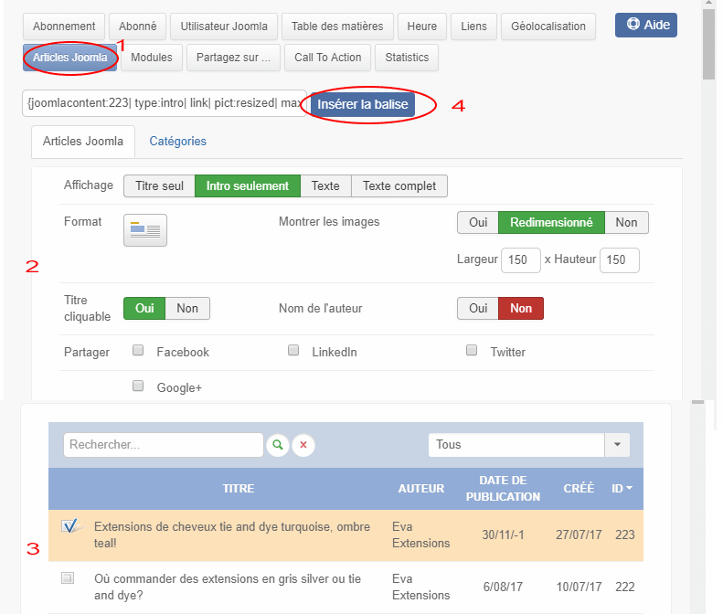 balise tag articles newsletters joomla