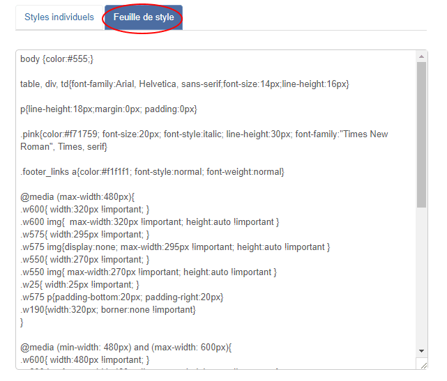 modification css feuille de style template newsletter joomla