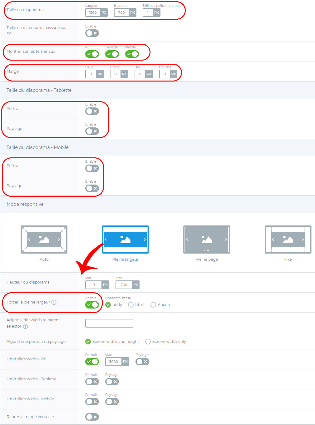 smart slider parametres general PRO